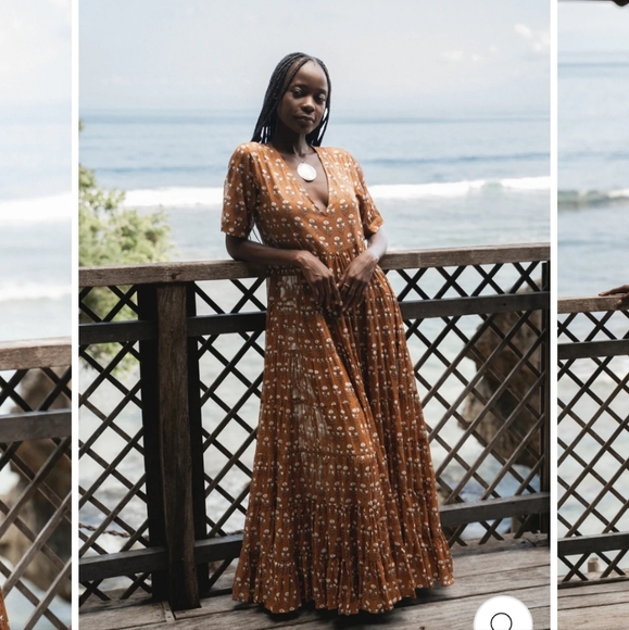 Daughters of India Chaaya Maxi Dress in Chai Cotton tiered vneck maxi dress - Picture 2 of 13